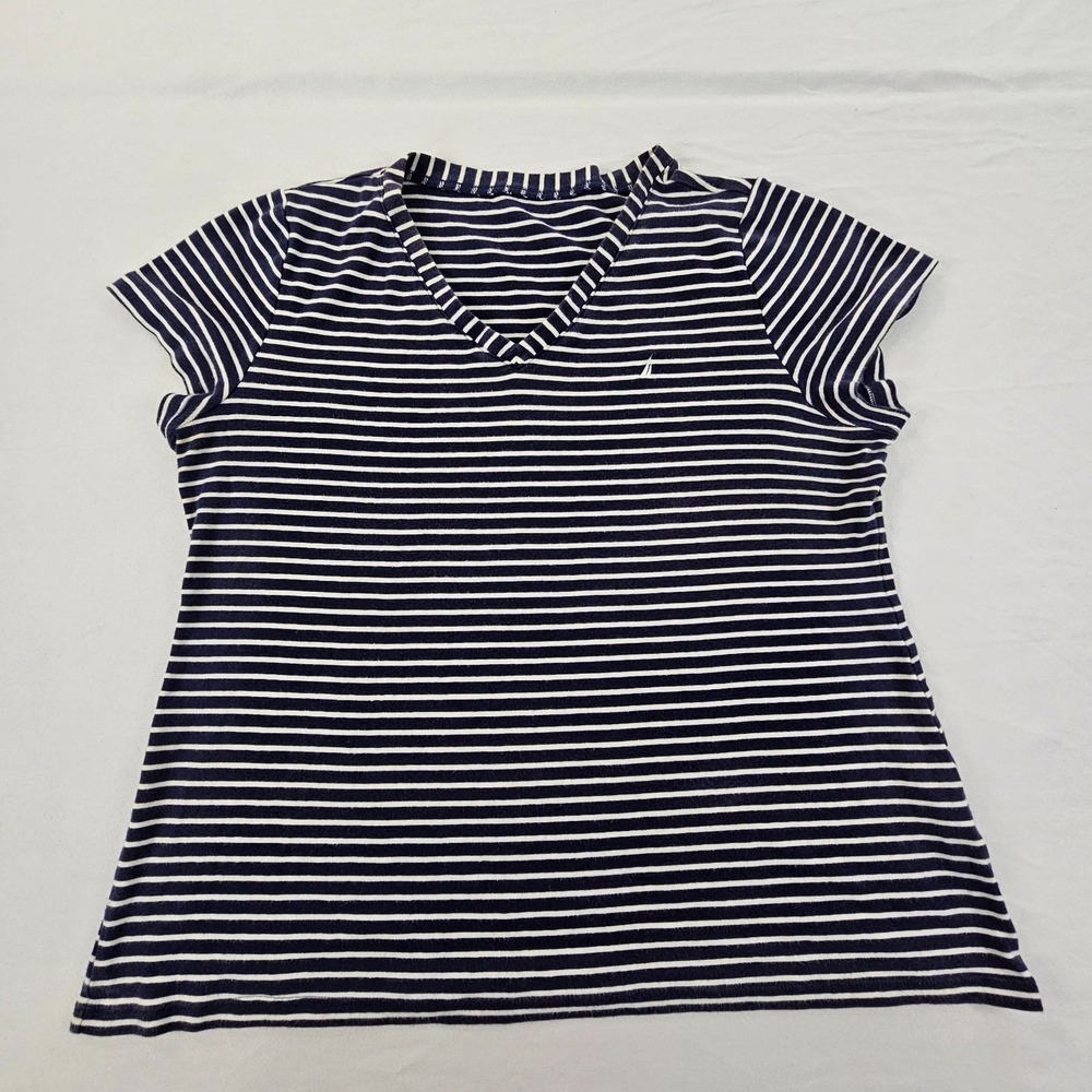 Nautica White Striped Short Sleeve Cotton T-Shirt Women's M